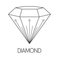 Diamond lmonochrome logo. Black and white. Jewelry shop sign. Vector illustration. Isolated on white. Childrens coloring book.