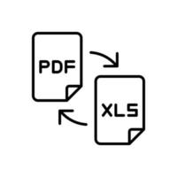 convertir pdf a icono de archivo excel en diseño de estilo de línea aislado en fondo blanco. trazo editable. vector