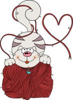 Funny cat with hank of red wool.cdr vector