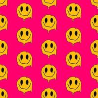 Happy spreading emoticon on a pink background. Seamless vecor pattern in 80s-90s trendy style, acidic psychedelic elements. vector