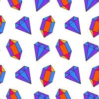 Seamless pattern in trendy 80s-90s style. Colored crystals and diamonds in cartoon style on a white background. vector