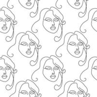 Seamless pattern with illustration woman face in a line art style on a white background vector