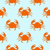Seamless pattern with orange crab illustration on blue background vector