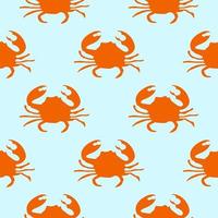 Seamless pattern with orange crab illustration on blue background vector