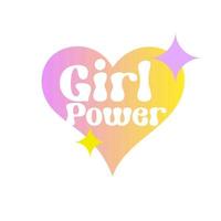 Girl power text in heart shape pastel gradient color Groovy style isolated on white vector