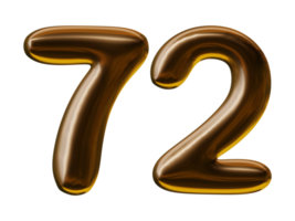 Number 72 design in 3d render png