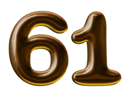 Number 61 design in 3d render png
