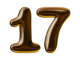 Number 17 design in 3d render png