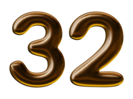 Number 32 design in 3d render png