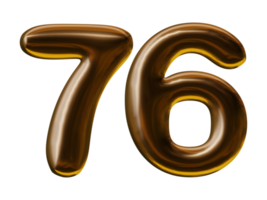 Number 76 design in 3d render png