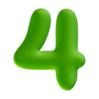 número 4 verde render 3d png