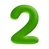 Number 2 Green 3D Render png