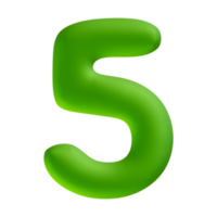 número 5 verde render 3d png