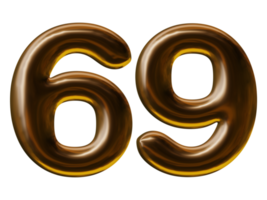 Number 69 design in 3d render png