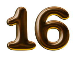 Number 16 design in 3d render png