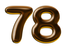 Number 78 design in 3d render png