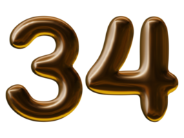 Number 34 design in 3d render png