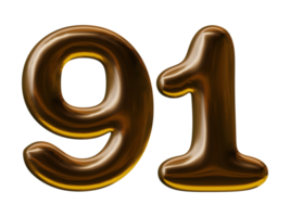Number 91 design in 3d render png