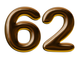 Number 62 design in 3d render png