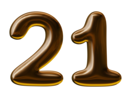 Number 21 design in 3d render png