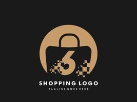 bolsa de compras vectorial círculo aislado con el número 6, icono de compras rápidas, tienda rápida creativa, plantillas de logotipo de compras rápidas creativas. vector