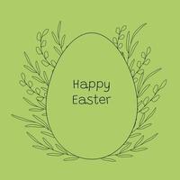 arte de línea de tarjeta de felicitación de pascua feliz sobre fondo verde vector