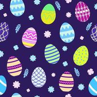 Easter pattern with eggs and flowers on a dark background vector