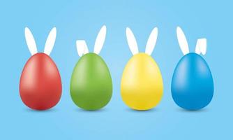 Set of colorful Easter eggs with rabbit ears on a blue background vector