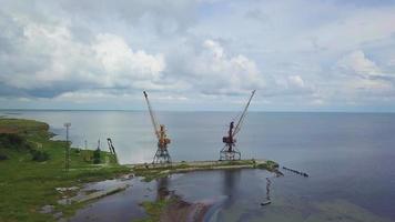 The span between two cranes in the seaport. video