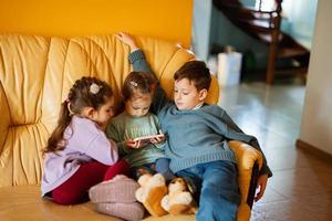 sit on a leather sofa in the living room photo