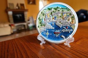 Turkey souvenir plate on a stand at home. photo