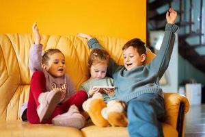 sit on a leather sofa in the living room photo