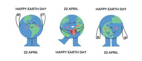 día de la Tierra. conjunto de iconos dibujados a mano del planeta tierra plano. ilustración vectorial en un estilo de dibujo simple. vector