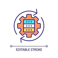 Update of digital data storage RGB color icon. Datacenter settings upgrade. Information and communication technology. Isolated vector illustration. Simple filled line drawing. Editable stroke