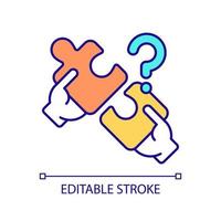 Unmatched puzzle pieces RGB color icon. Seeking solution for problems. Communication problems. Wrong answers. Isolated vector illustration. Simple filled line drawing. Editable stroke