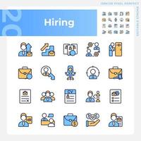 Hiring pixel perfect RGB color icons set. Recruitment process. Company employee. Apply for position. Career. Isolated vector illustrations. Simple filled line drawings collection. Editable stroke