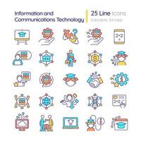 Information and communications technology development RGB color icons set. ICT industry of data processing. Isolated vector illustrations. Simple filled line drawings collection. Editable stroke