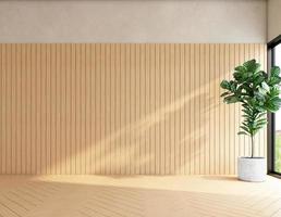 Japan style empty room with wood pattern wall and indoor green plants. 3d rendering photo