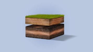 Isometric Soil Layers diagram, Cross section of green grass and underground soil layers beneath, stratum of organic, minerals, sand, clay, Isometric soil layers photo