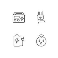 Electric devices pixel perfect linear icons set. Smart socket and plug. Portable generator and battery. Customizable thin line symbols. Isolated vector outline illustrations. Editable stroke