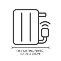 Smart radiator pixel perfect linear icon. Room temperature regulation. Control device via smartphone app. Thin line illustration. Contour symbol. Vector outline drawing. Editable stroke