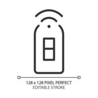 icono lineal perfecto de píxeles de interruptor de luz inteligente. control remoto de la iluminación del hogar a través de un teléfono inteligente. dispositivo automatizado. ilustración de línea delgada. símbolo de contorno dibujo de contorno vectorial. trazo editable vector