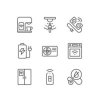 electrodomésticos inteligentes para el conjunto de iconos lineales perfectos de píxeles domésticos. dispositivos automatizados. Internet de las Cosas. símbolos de línea fina personalizables. ilustraciones aisladas de contorno vectorial. trazo editable vector