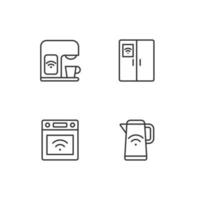 electrodomésticos de cocina inteligentes conjunto de iconos lineales perfectos de píxeles. aparatos para cocinar. tecnología de casa inteligente. símbolos de línea fina personalizables. ilustraciones aisladas de contorno vectorial. trazo editable vector