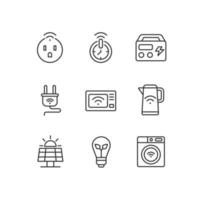 Conjunto de iconos lineales perfectos de píxeles de consumo de energía eficiente. dispositivos inteligentes para el hogar. Internet de las Cosas. símbolos de línea fina personalizables. ilustraciones aisladas de contorno vectorial. trazo editable vector