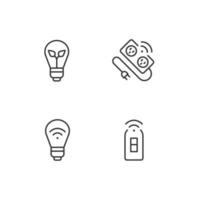 Home lighting pixel perfect linear icons set. Smart and energy efficient bulb. Innovative power strip. Customizable thin line symbols. Isolated vector outline illustrations. Editable stroke