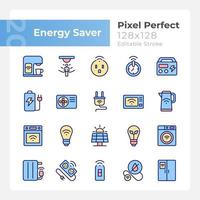 Energy saver pixel perfect RGB color icons set. Smart home appliances. Internet of things. Automated devices. Isolated vector illustrations. Simple filled line drawings collection. Editable stroke