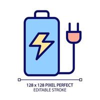 Rechargeable battery pixel perfect RGB color icon. Energy accumulator. Portable power storage. Source of electricity. Isolated vector illustration. Simple filled line drawing. Editable stroke
