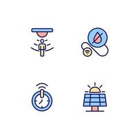 Smart home technologies pixel perfect RGB color icons set. Automated devices. Wireless control. Isolated vector illustrations. Simple filled line drawings collection. Editable stroke