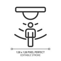 icono lineal perfecto de píxeles del sensor de movimiento. detección de movimiento. dispositivo doméstico inteligente. Internet de las Cosas. sistema de seguridad. ilustración de línea delgada. símbolo de contorno dibujo de contorno vectorial. trazo editable vector